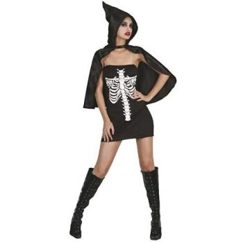 Disfraz de Skeleta Sexy para Mujer, Creaciones Llopis Disfraz Adulto SKELETA Sexy, Multicolor (40077), incluye vestido ajustado con diseño de esqueleto, mallas a juego, maquillaje facial
