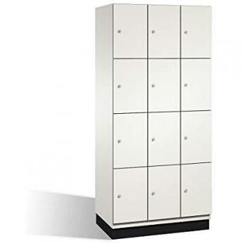 Armario de compartimentos bajo llave C+P CAMBIO, 3 secciones, puertas de acero, color blanco, ancho 900 mm