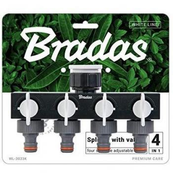 Distribuidor de agua 4 vías WHITE LINE para mangueras de 1 a 3/4 con válvulas ajustables