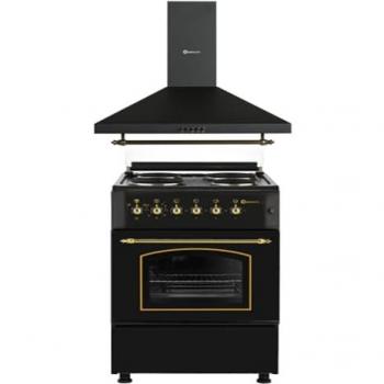 Combo Pack Negro Rústico Cocina Eléctrica con Horno 50L + Campana de 60 H60PR (4 Fuegos, Gran Capacidad Extracción, Sistema Seguridad)