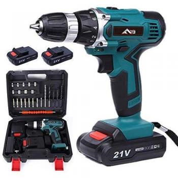 Taladro Atornillador 21V con 2 Baterías, Flybiz Taladros de Batería/Destornillador Eléctrico, 36N.m Par Máx, 1 Hora Cargador Rápido, 18+1 Ajuste de Par, portabrocas de 10 mm, 23 Accesorios