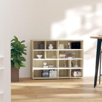 Armario auxiliar de madera contrachapada en blanco y roble, dimensiones 97x32x72 cm, fabricado en madera multicapa
