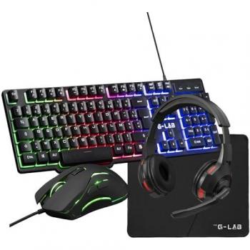 Pack Gaming The G-Lab COMBO-SULFUR - Teclado y Ratón USB, Auriculares y Alfombrilla Incluidos, Diseño Negro AZERTY
