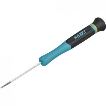 Destornillador para electrónica HAZET 811EL-02, SW 0,4 x 2 mm perfil ranurado, pomo de centrado giratorio, agarre seguro gracias a las ranuras anchas del mango
