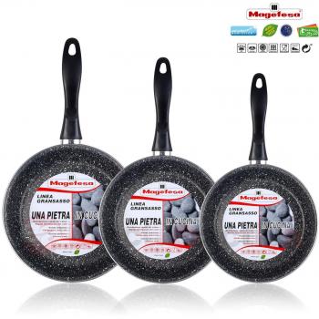 Magefesa K2 Gransasso - Set Juego 3 Sartenes 20-24-28 cm, inducción, Antiadherente Piedra Libre de PFOA, Limpieza lavavajillas Apta para Todas Las cocinas, vitroceramica, Gas, Fabricadas en España