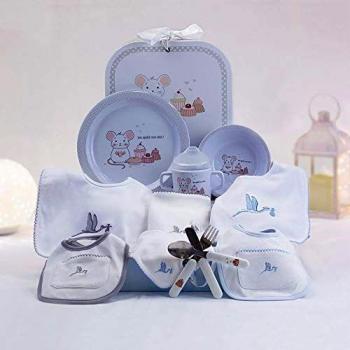 BebeDeParis | Regalos Originales para Bebés Recién Nacidos | Canastilla con Vajilla y Set de Baberos | 3-6 Meses