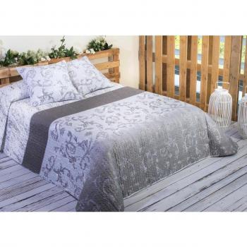 Algodón Blanco Guardamar - Colcha bouti estampada, para cama de 135 cm, 235 x 270 cm, 2 fundas de cojín, 60 x 60 cm, color gris