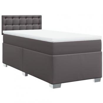 Cama box spring con colchón de muelles en cuero sintético gris 90x190 cm