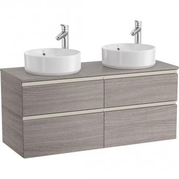 Mueble de baño doble con 4 cajones The Gap Roca, color Roble City texturizado, diseñado para 2 lavabos de sobre encimera