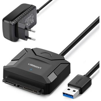 UGREEN Adaptador SATA III a USB 3.0 con UASP, Cable SATA USB para 3,5 2,5 HDD SDD, Lector Disco Duro Externo Compatible con PC, Macbook, PS5, Xbox X/S, PS4, 16 TB MAX, con 12V Adaptador de Corriente