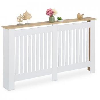Cubre Radiador Relaxdays, Diseño a Listones, 83 x 152 x 19 cm, MDF Blanco para Calefactores Antiguos