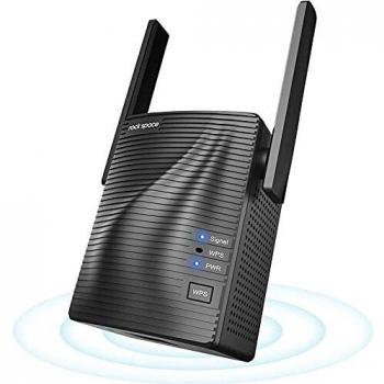 Amplificador Señal Wifi AC1200, Repetidor Wifi Largo Alcance 1200mbps 2.4GHz y 5GHz, Conexión WPS con Puerto Ethernet, Punto Acceso, Amplificador Wifi de Doble Banda con Compatibilidad Universal