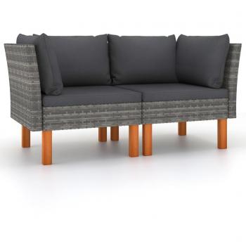 Sofás de esquina 2 unidades ratán sintético y madera de eucalipto