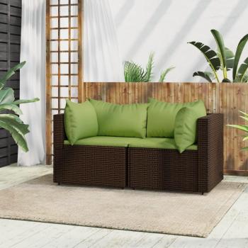 Sofás de jardín angular con almohadas 2 piezas Polyrattan Marrón