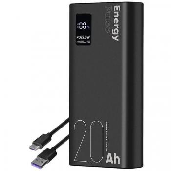 Powerbank Energypulse 20000mAh 22.5W USB-A/USB-C con Display Digital Negro