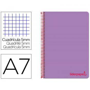 Cuaderno Espiral Liderpapel A7 Micro Wonder Tapa Plástico 100h 90 gr Cuadro 5mm 4 Bandas Color Violeta