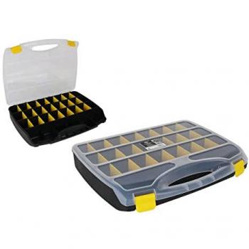 Caja Organizadora de Herramientas 42cm Brico - Resistente y Duradera - Compartimentos Ajustables - Transporte Conveniente - Transparente