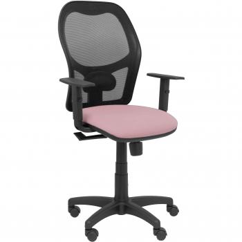 Silla de Oficina Alocén Malla Negra Asiento Bali Rosa con Brazos Regulables