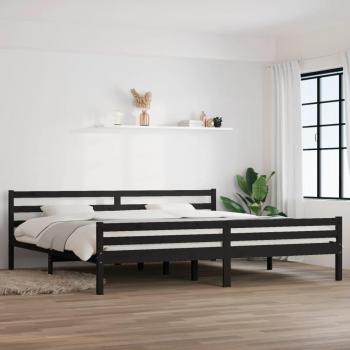 Estructura de cama cuadrada redonda negra de madera maciza 200x200 cm