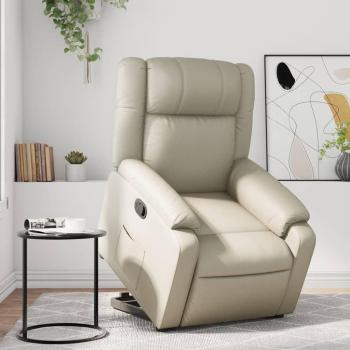 Sillón reclinable elevable de cuero artificial color crema vidaXL