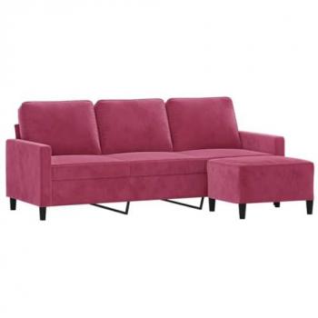 Sofá de 3 plazas con taburete de terciopelo rojo tinto 180 cm
