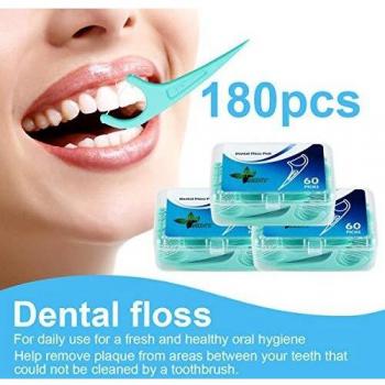 Hilo Dental 180 Piezas, Palillos de Hilo Dental Plástico, Hilo Dental Menta Fresca para Interdental Oral Limpieza - Floss Sticks - 60pcs / Paquete