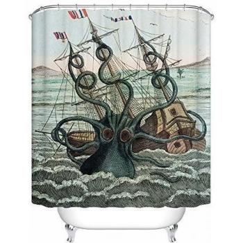 Vintage Boat Fabric Bathroom Shower Curtain with 12 Hooks 60