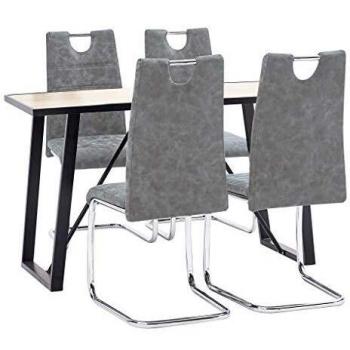 vidaXL Juego de Comedor 5 Piezas de Cuero Sintético Mobiliario Decoración Interior Casa Hogar Robusto Duradero Resistente Funcional Práctico Útil Gris