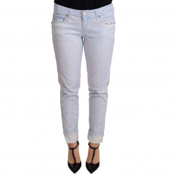 Light Blue Cotton Folded Hem Denim Skinny Women Trouser Jeans