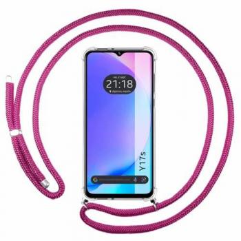 Funda Colgante Transparente con Cordón Rosa Fucsia para Vivo Y17s