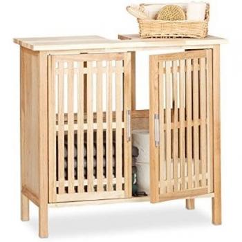 Mueble Lavabo Pequeño con Patas en Madera de Nogal, Armario para Almacenamiento de Baño, 61,5 x 66 x 29 cm, Color Marrón Natural