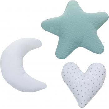 Alondra Mare 181 - Set de 3 cojines infantiles con forma de corazón, estrella y luna para bebés