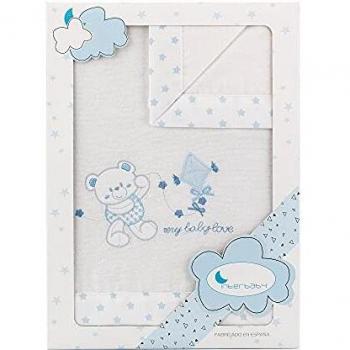 Juego de sábanas de FRANELA My Baby Love para cuna, en blanco y azul