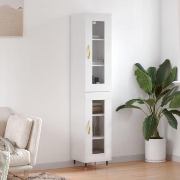 Aparador alto de madera multicapa blanco pulido 34,5x34x180 cm