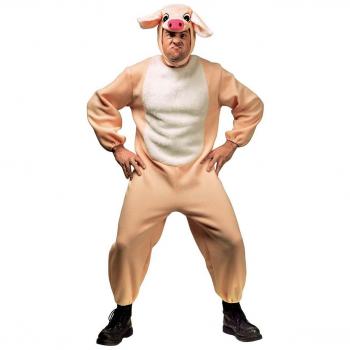 Disfraz de Cerdo para Adultos con Máscara y Gorra - Rosa y Blanco - Talla L