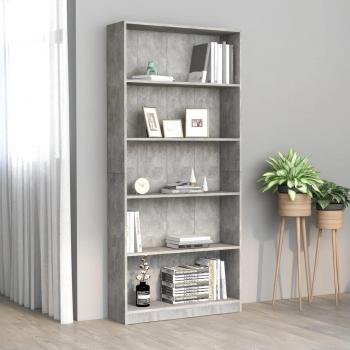 Estantería de 5 niveles contrachapada 80x24x175 cm en colores Blanco, Negro, Roble Sonoma y Gris Hormigón - Mueble de Almacenaje para Oficina, Estudio, Sala de Estar y
