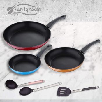 San Ignacio Monza Set 3 Sartenes + 3 Utensilios, Aluminio Forjado, Multicolor