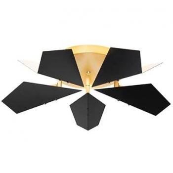 Plafón de diseño negro y dorado 5 luces Sinem Acero Redonda Adecuado para LED Max. 5 x 28 Watt