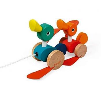 Janod- Patos Figurinas para Pasear de Madera Lacada, Multicolor