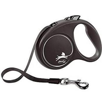 Flexi Design Retractable Dog Leash, Small, 5m (16ft), for Dogs up to 15kg (33lbs), Black with Silver Trim
