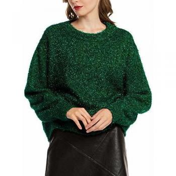 MessBebe Suéteres Navideños Jersey de Navidad Unisex Pullover de Punto Navidad Sudaderas Suéter Tejido Christmas Sweater Jerseis Metálico Over Size para Mujer Sueltos Festivo Brillante