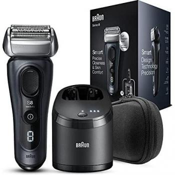 Braun Series 8 Afeitadora Eléctrica Hombre, Máquina Afeitar Barba, Recortadora de Precisión,Tecnología Sónica, Cabezal de 40° y 3en1, Centro de Limpieza 5en1, Recargable, Inalámbrica, 8463 CC, Negro