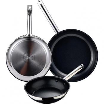 Juego de 3 sartenes SAN IGNACIO 20/24/28 cm en acero inoxidable, aptas para inducción, colección NOREN