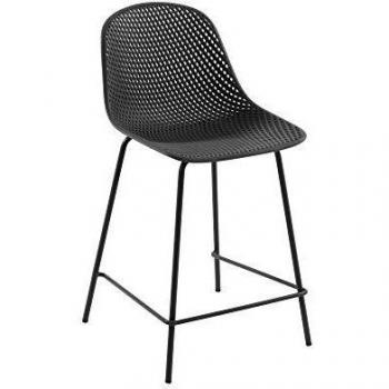Kave Home - Taburete Alto de Bar Quinby Gris 65 cm con Respaldo de plástico y Patas de Acero en Gris