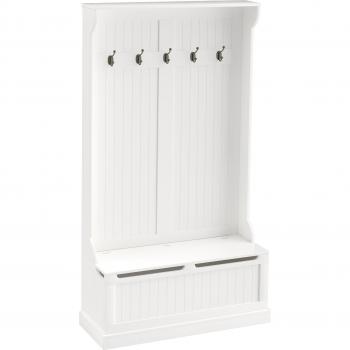 Perchero con Banco Recibidor Pasillo 5 Ganchos Almacenaje 96x34x179.7cm Diseño Elegante Marfil