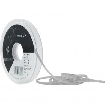 Berisfords Cinta de satén con Ribete Plateado 3 mm, Color Gris Plateado