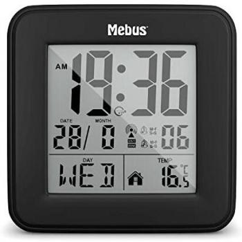 Mebus 25595 despertador digital con termómetro, luz y calendario - Negro