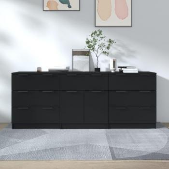 Aparador de 3 piezas de madera contrachapada negro vidaXL