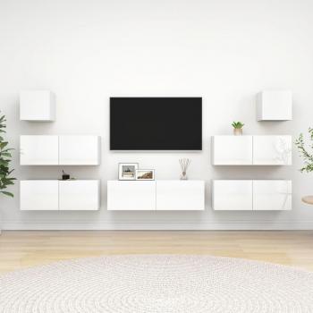 Set de muebles de salón TV 7 piezas madera de ingeniería blanco brillo 100 x 30 x 30 cm