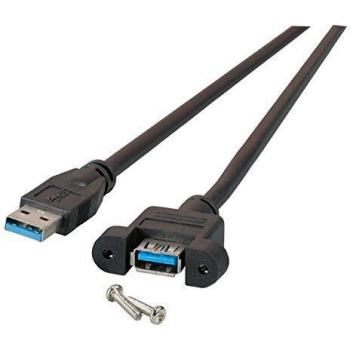 Cable USB 3.2 Gen 1 A-A M/F 0.5m, 5Gbps, Negro con conector panel